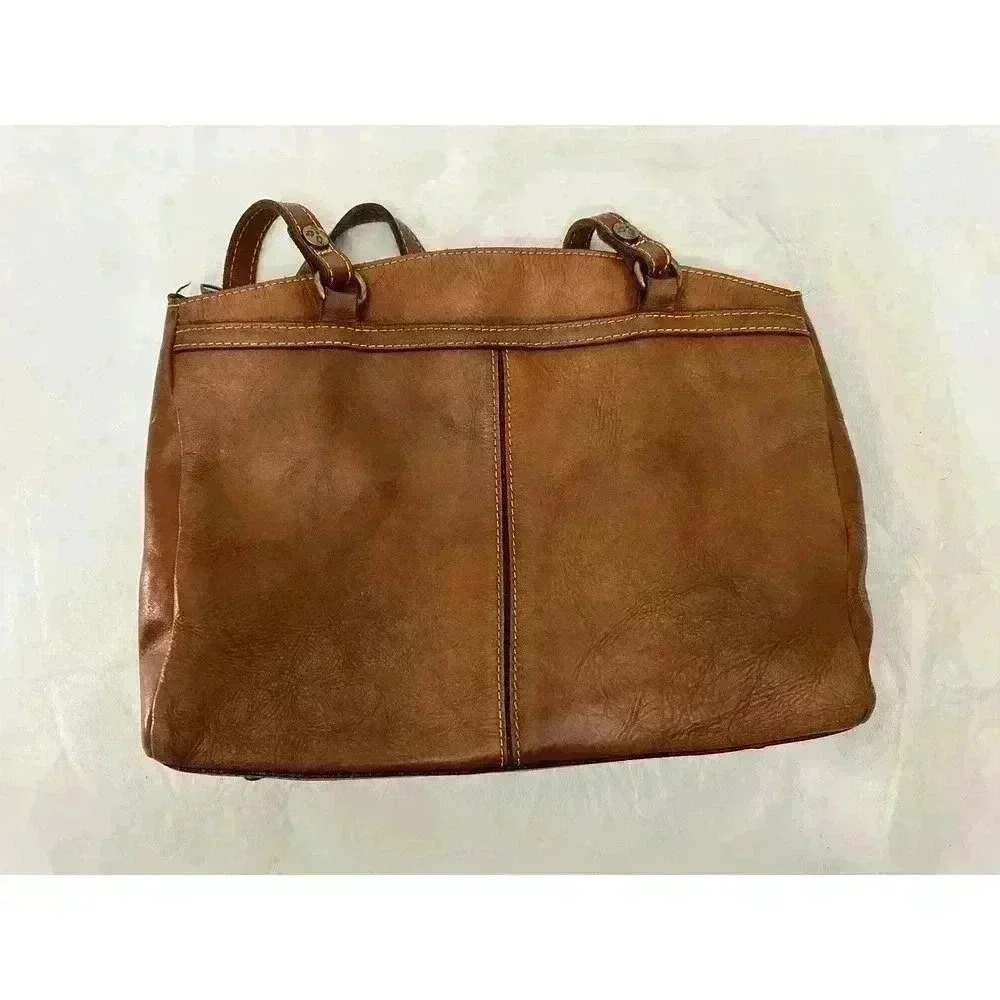 Patricia Nash Poppy Tote Shoulder Bag, 100% Italian Leather, Tan, Top Zip - Picture 9 of 12